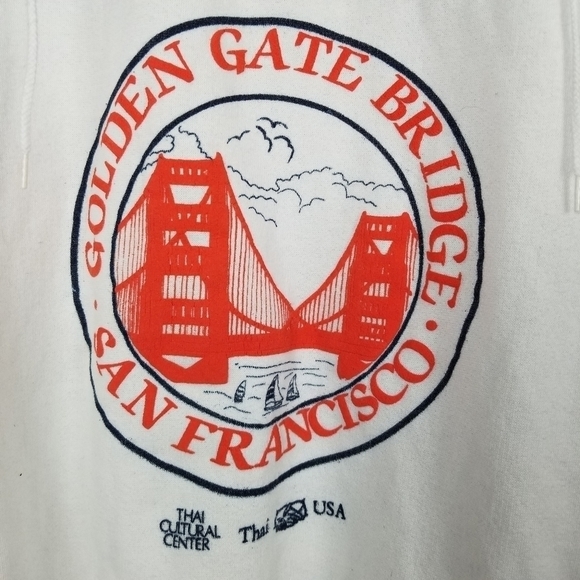Vintage USA Sweatshirt Golden Gate Bridge Puffy Graphic 1/4 Zip Pull Over Collar - Picture 6 of 12